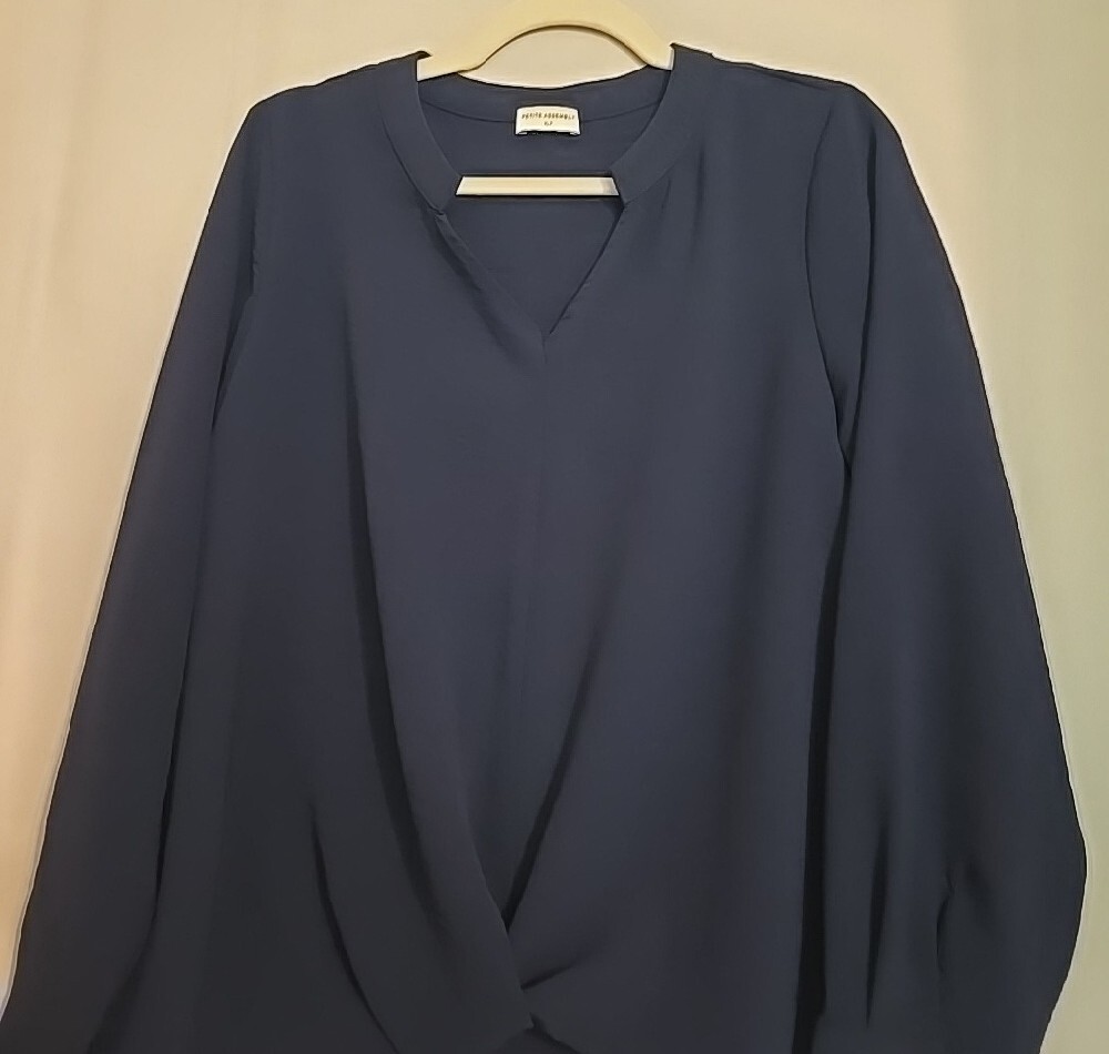 Petite Assembly Navy Twist-Front Long Sleeve Blouse Size XLP - Picture 5 of 8